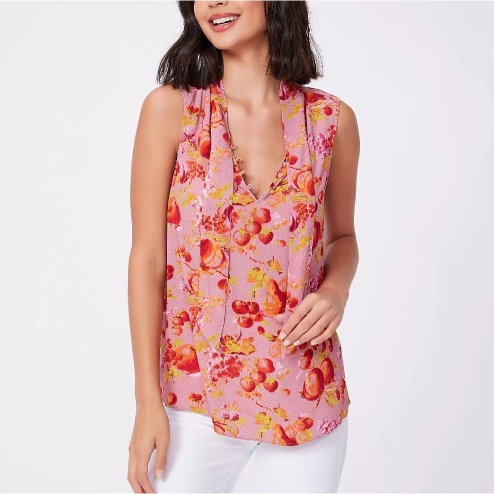 Paige Myra Foxglove Ambrosia Fruit Top/Blouse Sleeveless Tie Neck Size Large